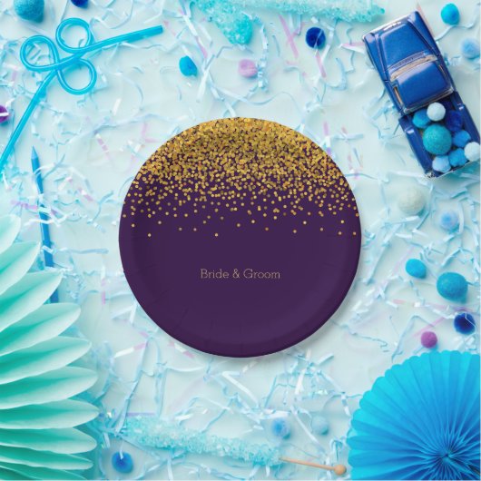 Gold und lila bezaubernde Confetti-Punkte Pappteller (Party)