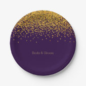 Gold und lila bezaubernde Confetti-Punkte Pappteller (Vorderseite)