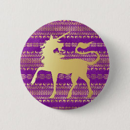 Gold und Lila Bohemisches Muster & Einhorn Button