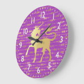 Gold und Lila Bohemisches Muster & Einhorn Große Wanduhr (Winkel)