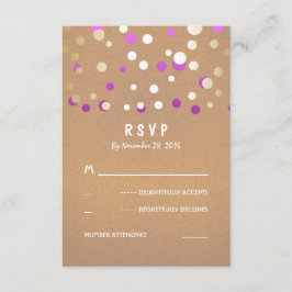 Gold und Lila Confetti Dots Wedding RSVP Cards Karte