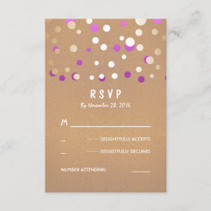 Gold und Lila Confetti Dots Wedding RSVP Cards Karte