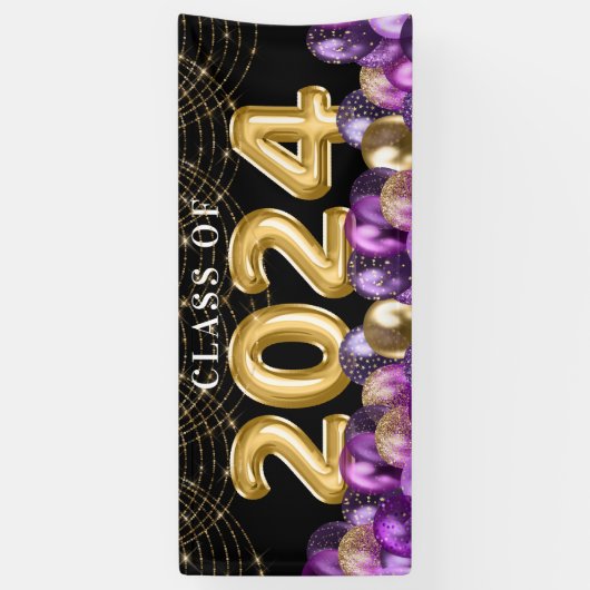 Gold- und Lila Glitzer-Klasse 2023 Abschluss Banner (Vertikal)