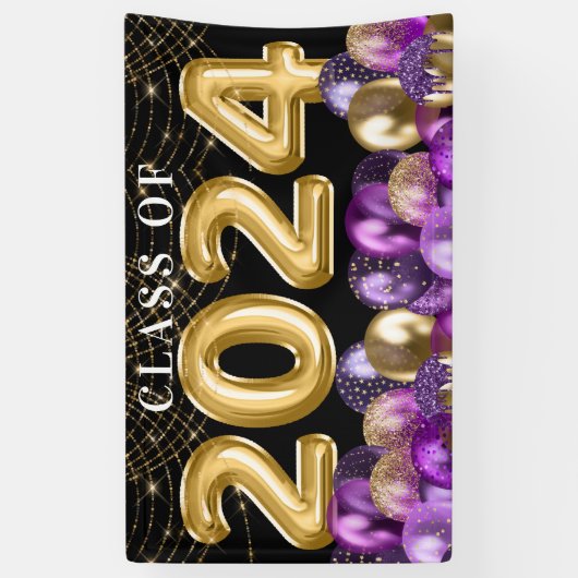 Gold- und Lila Glitzer-Klasse 2024 Abschluss Banner (Vertikal)