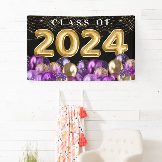 Gold- und Lila Glitzer-Klasse 2024 Abschluss Banner (Insitu)