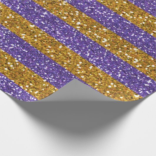 Gold und lila Glitzer-Streifen gedruckt Geschenkpapier (Ecke)