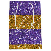 Gold und lila Glitzer-Streifen gedruckt Mittlere Geschenktüte (Vorderseite)