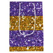 Gold und lila Glitzer-Streifen gedruckt Mittlere Geschenktüte (Rückseite)