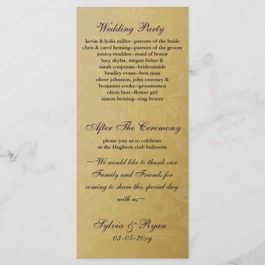 Gold- und lila-Hochzeitsprogramm Programm (Rückseite)