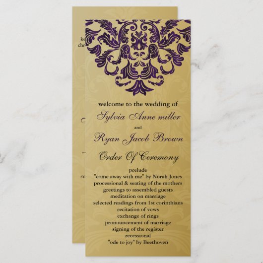 Gold- und lila-Hochzeitsprogramm Programm (Vorne/Hinten)