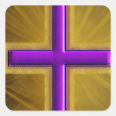 Gold und Lila Kreuz Quadratischer Aufkleber (Vorderseite)