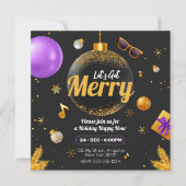 Gold und Lila Lasst uns frohen Weihnachtsspass bek Einladung (Vorderseite)