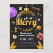 Gold und Lila Lasst uns frohen Weihnachtsspass bek Einladungspostkarte (Vorderseite)