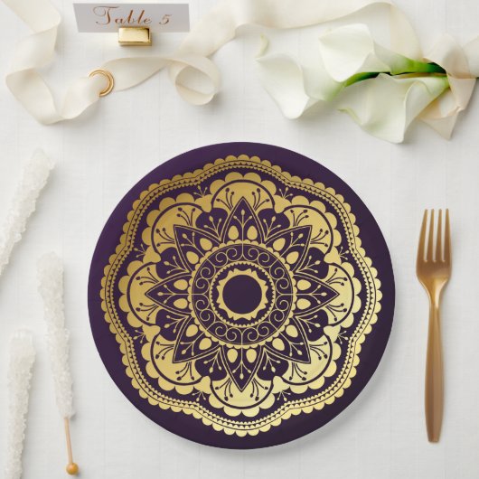 Gold und Lila Mandala Pappteller (Hochzeit)