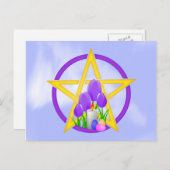Gold und Lila Ostara Pentagramm mit Tulips Postkarte (Vorne/Hinten)