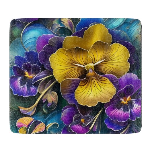 Gold und Lila Pansy Patch Schneidebrett (Vorderseite)
