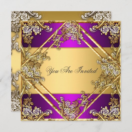 Gold und Lila Party Einladungen Gold Lila (Vorne/Hinten)