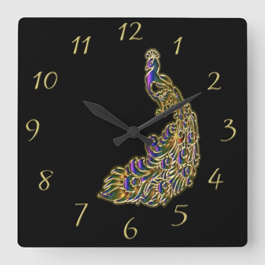 Gold und lila Pfau glitzern hell Quadratische Wanduhr (Vorderseite)
