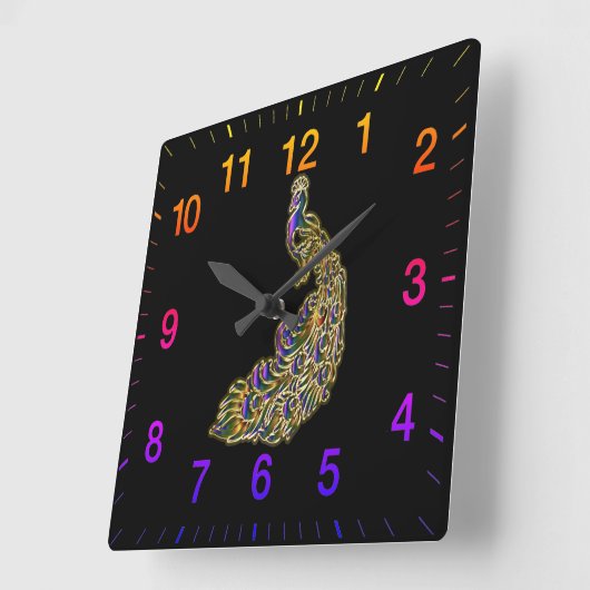 Gold und lila Pfau glitzern hell Quadratische Wanduhr (Winkel)