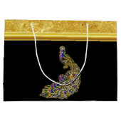 Gold- und lila Pfauengoldfolie mit schwarz Große Geschenktüte (Rückseite)