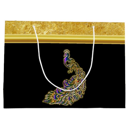 Gold- und lila Pfauengoldfolie mit schwarz Große Geschenktüte (Rückseite)