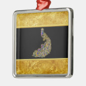 Gold- und lila Pfauengoldfolie mit schwarz Ornament Aus Metall (Links)