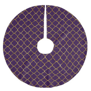 Gold und lila Quatrefoil Polyester Weihnachtsbaumdecke