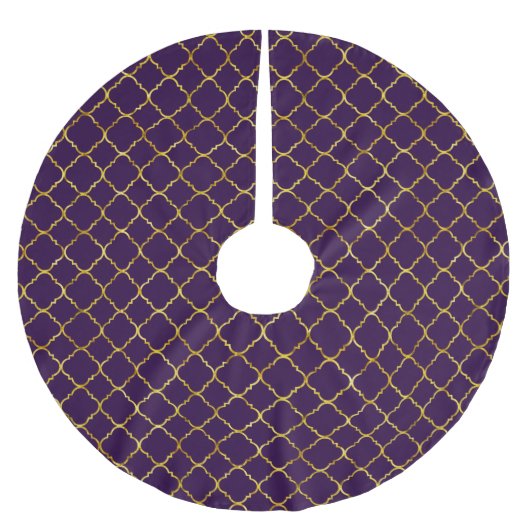 Gold und lila Quatrefoil Polyester Weihnachtsbaumdecke (Vorderseite)