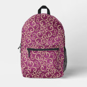 Gold und Lila rosa Damaskus Muster Niedlich Mit Mo Bedruckter Rucksack (Vorderseite)