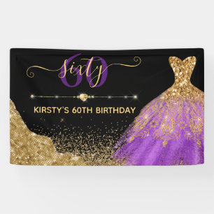 Gold- und lila Wasserfarben-Kleid Geburtstag Banner