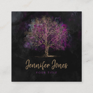 Gold und lila Watercolor-Baum Quadratische Visitenkarte
