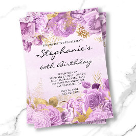 Gold und Lilac Floral Watercolor 60. Geburtstag Einladung