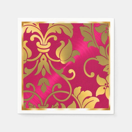 Gold und Magenta Rosa Damask Serviette (Vorderseite)