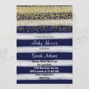 Gold-und Marine-Aquarell-Babyparty-Einladung Einladung