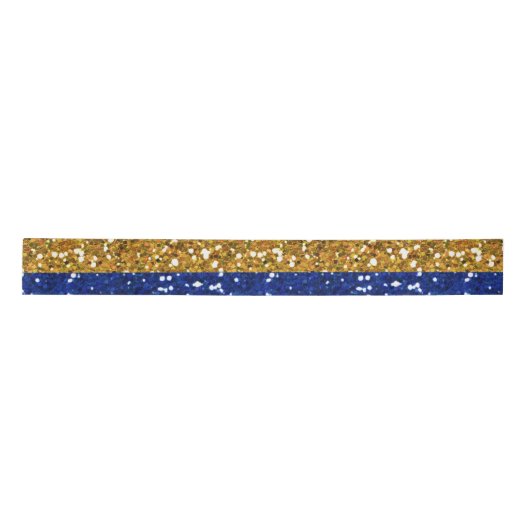 Gold-und Marine-Blau-Glitzer-Streifen gedruckt Satinband (Vorderseite)