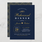 Gold und Marine | Elegante Probe Abendessen Einlad Einladung (Vorne/Hinten)