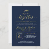 Gold und Marine | Eleganter 50. Hochzeitstag Einladung (Vorderseite)
