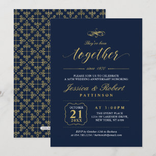 Gold und Marine   Eleganter 50. Hochzeitstag Einladung