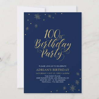 Gold und Marine | Modern Chic 100. Geburtstagspart Einladung