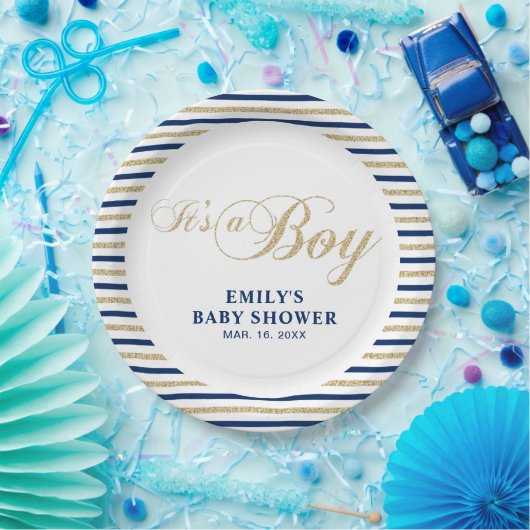 Gold und Marine | Moderne Babydusche Party Plättch Pappteller (Party)