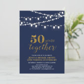 Gold und Marine | Modernes 50. Hochzeitstag Einladung (Stehend Vorderseite)