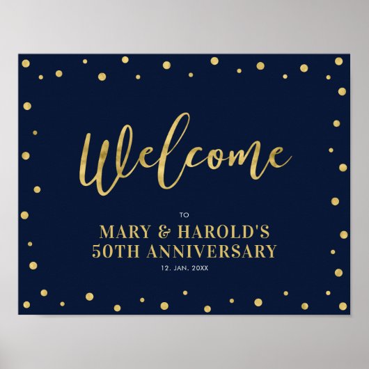 Gold und Marine | Modernes Confetti Welcome Party  Poster (Vorne)