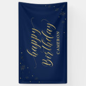 Gold und Marine | Sparkle Happy Birthday Party Ban Banner (Vertikal)