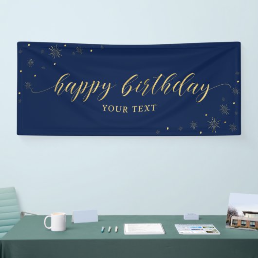 Gold und Marine | Sparkle Happy Birthday Party Ban Banner (Messe)