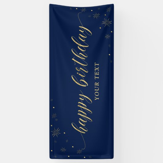 Gold und Marine | Sparkle Happy Birthday Party Ban Banner (Vertikal)