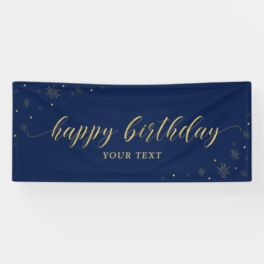 Gold und Marine | Sparkle Happy Birthday Party Ban Banner (Horizontal)