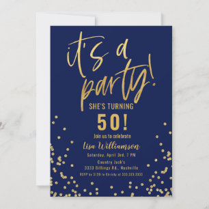 Gold- und Marineblaue Einladung zur 50. Geburtstag