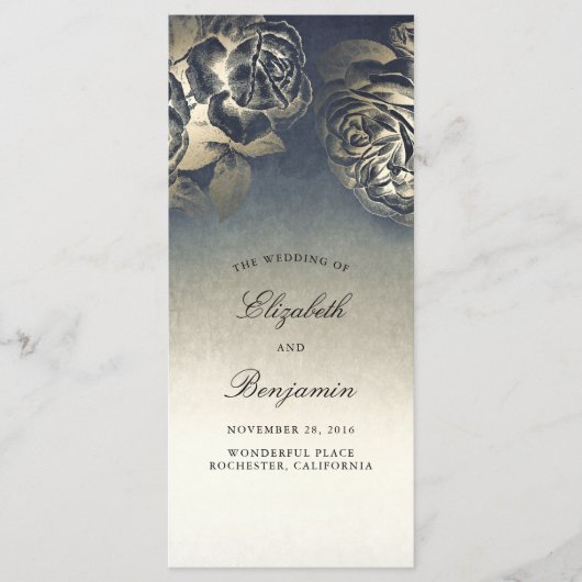 Gold- und Marineblaue Vintage-Hochzeitsprogramme Programm (Vorderseite)