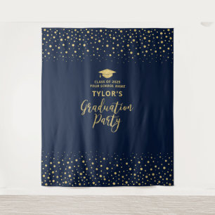 Gold und Marinekonfetti Hintergrund der Absolven Wandteppich