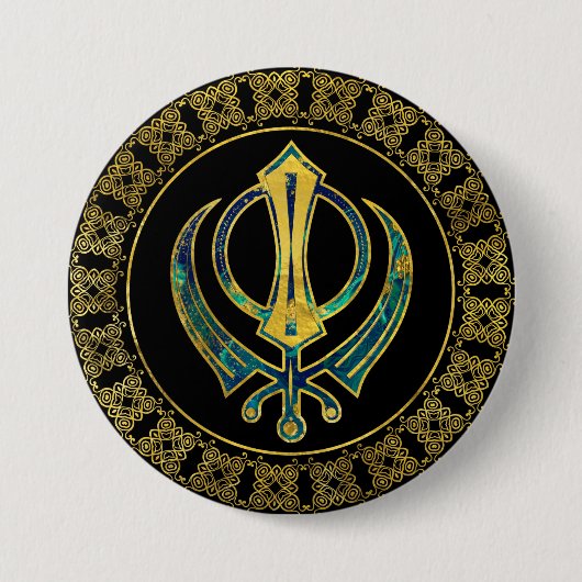 Gold- und Marmor Khanda Symbol Button (Vorderseite)